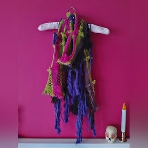 Multicolor Long Unique Crochet Knit Striped Fringe Scarf 🧣